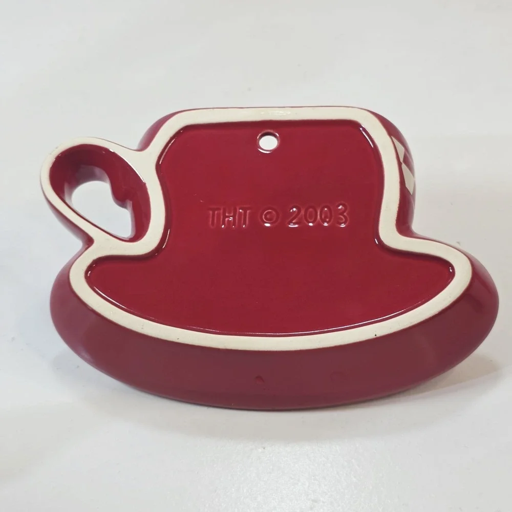 Vtg THT Red Ceramic Coffee Cup Wall Hanging Pocket Planter Vase Retro Decor 2003